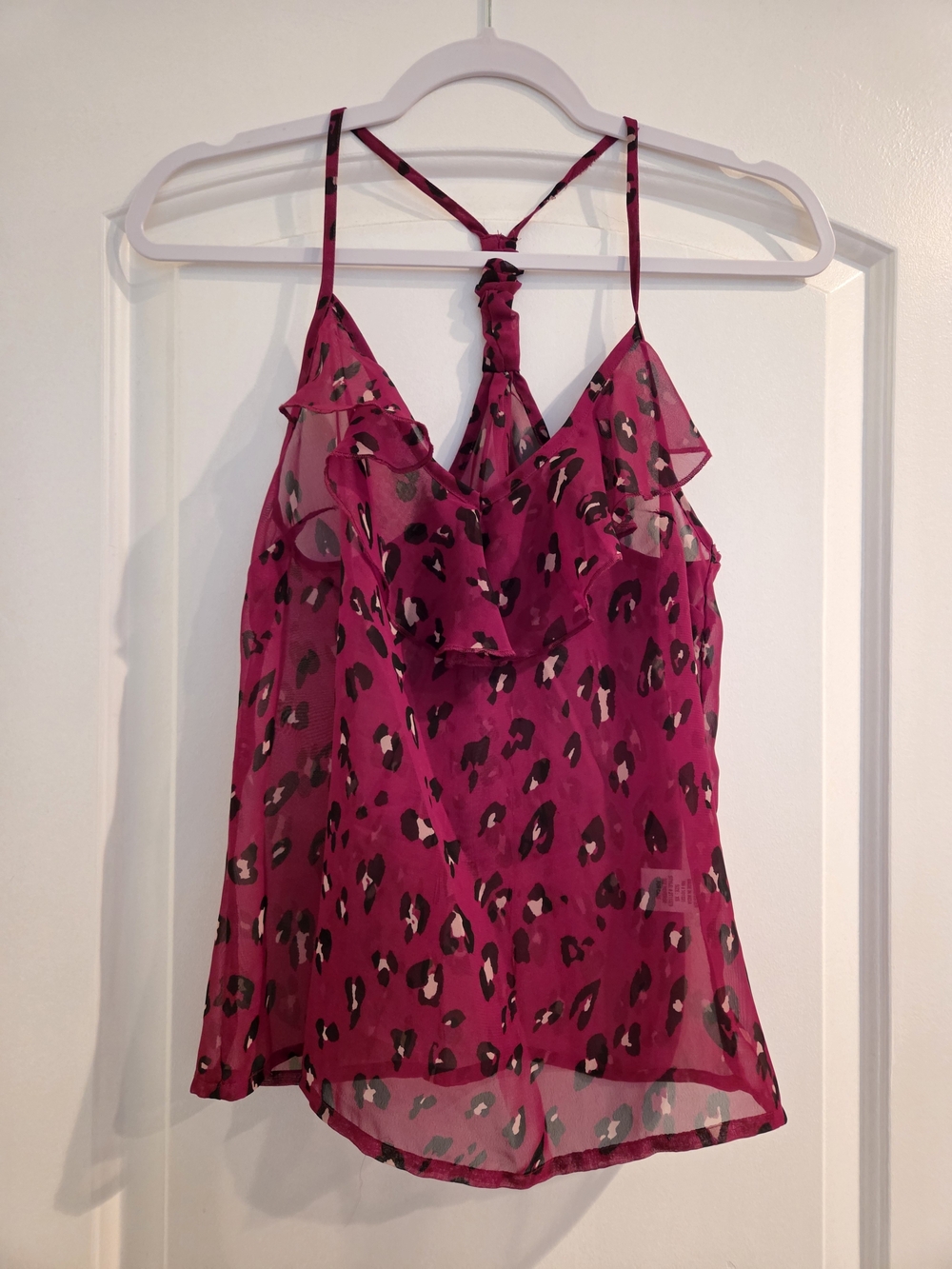 Women's Fuchsia Leopard Print Ruffle Camisole